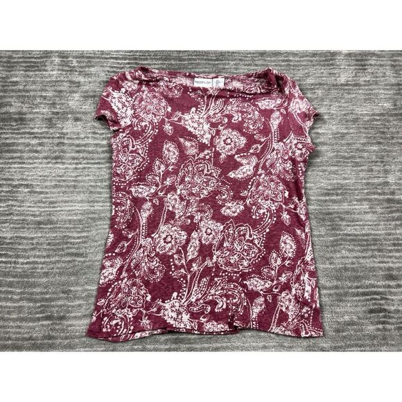 Rachel Zoe Top Womens‎ Small Pink Patterned 100% Linen Shortsleeve Casual - Picture 1 of 11
